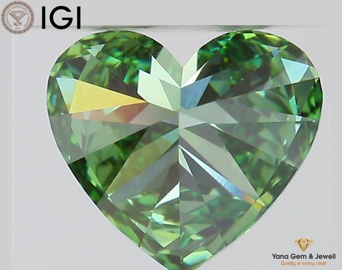 CVD Lab Grown Diamond 1,01 CT certificato IGI taglio cuore VVS2 chiarezza verde vivo - Foto 6 di 11