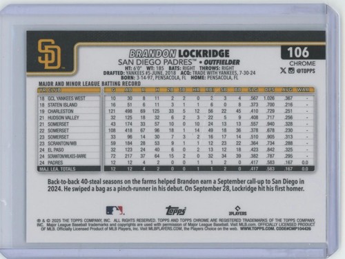 Brandon Lockridge RC 2025 Topps Chrome #106 - Picture 2 of 2