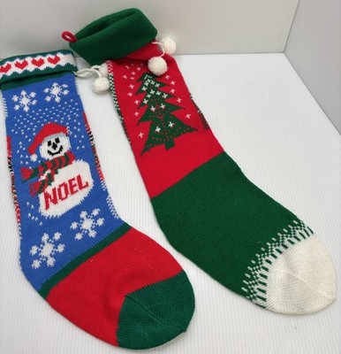 Two Long Vintage 1990s Christmas Stockings One 20  & One 23  Knitted