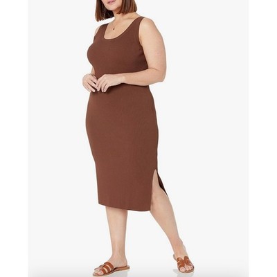 The Drop YASMIN Chocolate Ribbed Knit Tank Midi Dress Size XXL