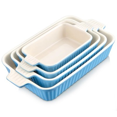 MALACASA Casserole Dishes for Oven, Porcelain Set of 4-rectangular, Blue