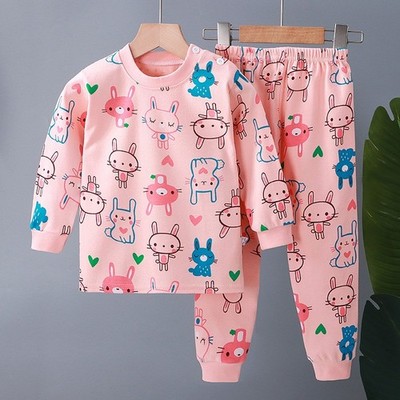 Süßer Baumwoll Mädchen Schlafanzug mit Häschen Design von 1 Jahr bis 5 Jahre