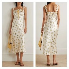 NWT Reformation Cream Ivory Floral Ruffled 100% Silk Satin Maxi Dress Size XL
