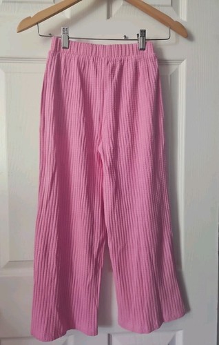 NWT HANNA ANDERSSON RIBBED PUCKERED WIDE LEG PANTS FUCHSIA PINK 130 8 $36 - Picture 2 of 6