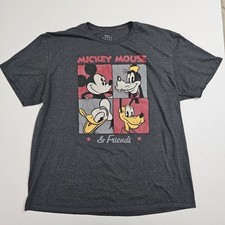Disney Mickey Mouse T-Shirt Mens 2XL Gray Graphic Tee Classic Logo Vintage Style