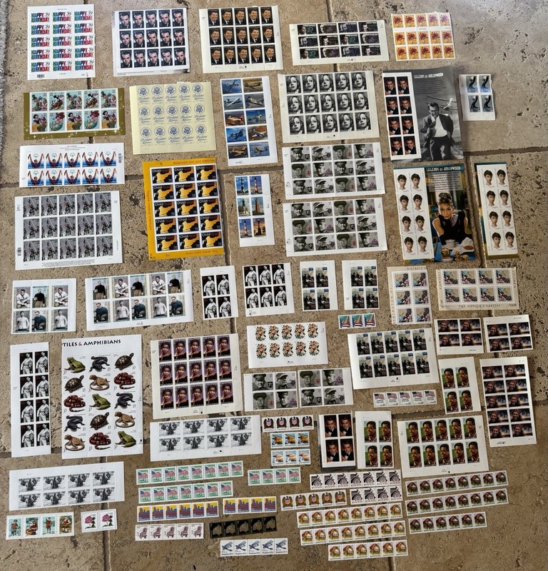 #14 Large lot USPS Stamp Sheets Early 1990's to Now Approx. $242 Unhinged Mint