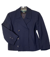 Ralph Lauren Blazer Jacket Women's Size 10 Navy Blue Vin Wool Dbl Breasted