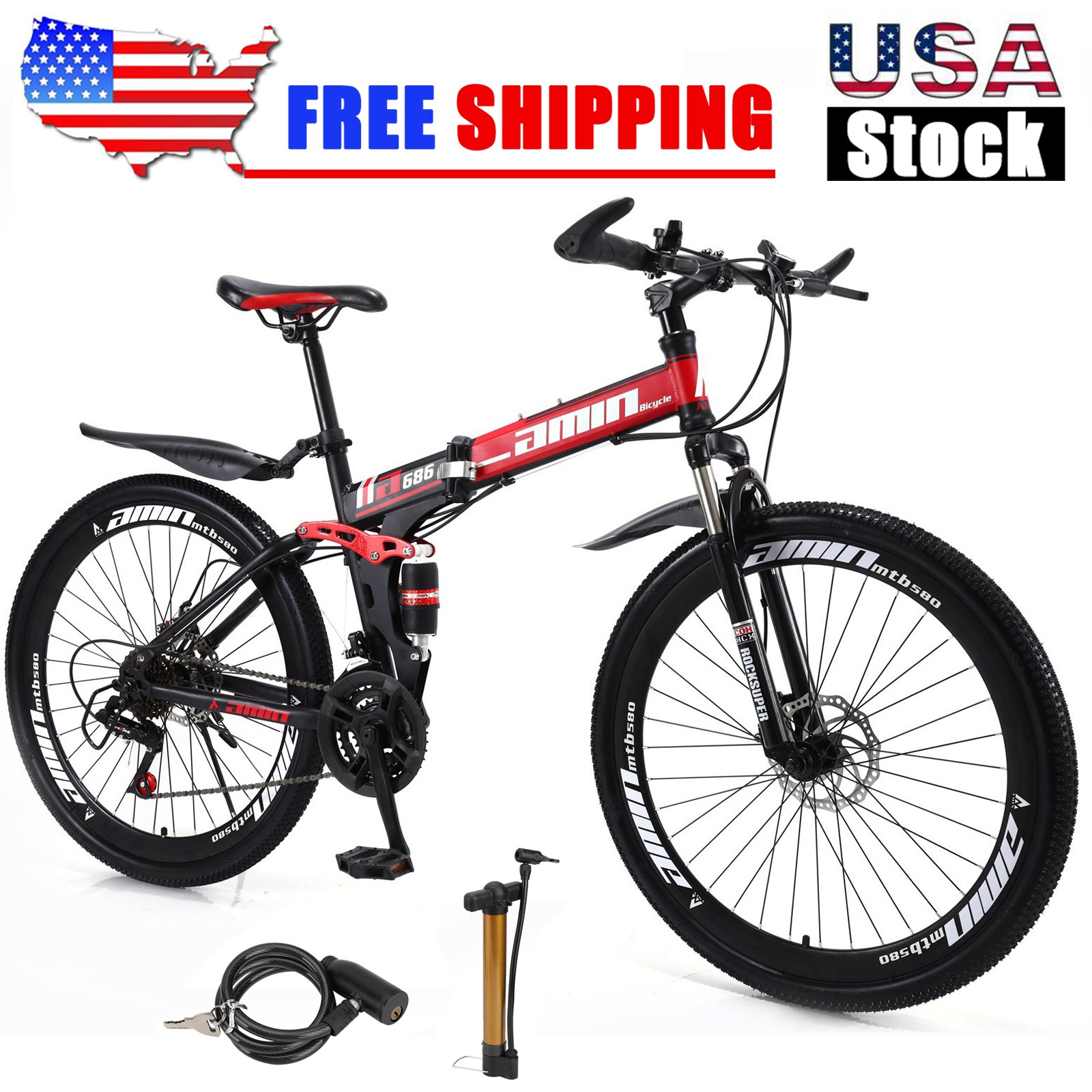 Unisex Adult Mountain Bike Full Suspension 26" 21 Speed MTB Folding Bicycle New