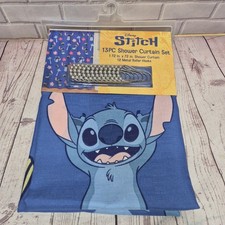 Disney Stitch Shower Curtain Set 72 In X 72 In - 12 Metal Roller Hooks, New