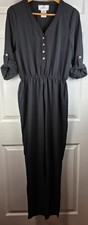 JB Julie Brown Jumpsuit Black RollUp Long Sleeve ButtonUp VNeck OnePiece S Small