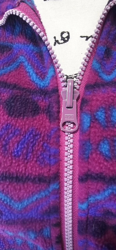 Vtg Columbia Fleece Jacket Full Zip Aztec Southwest Print Sz XL Purple Blue 90's - Image 3 of 4