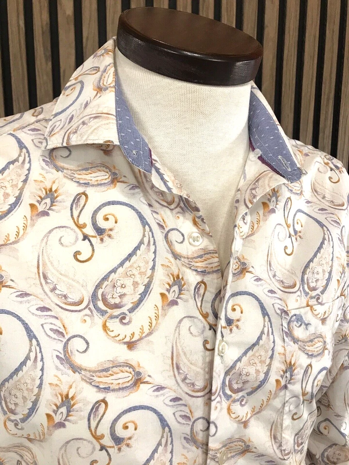 Tommy Bahama PERÚ L Pima Mezcla de Algodón Multi PAISLEY Floral Azul Hombres Camisa con Botones Foto 3 de 4
