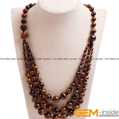 8-12mm Gemstone Round Beaded Fashion Long Necklace For Women 19 Inch Handmade AU - Foto 48 di 82