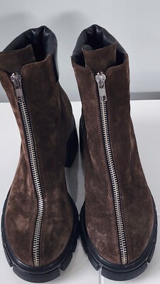 L'Idea by Lori SZ 6.5 Center Zip Brown Suede Italian Lug Sole Boots $379 NEW