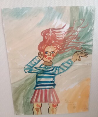 Expressionist Watercolor 2018 La Fille Dans Le Vent 63cm/47.5cm