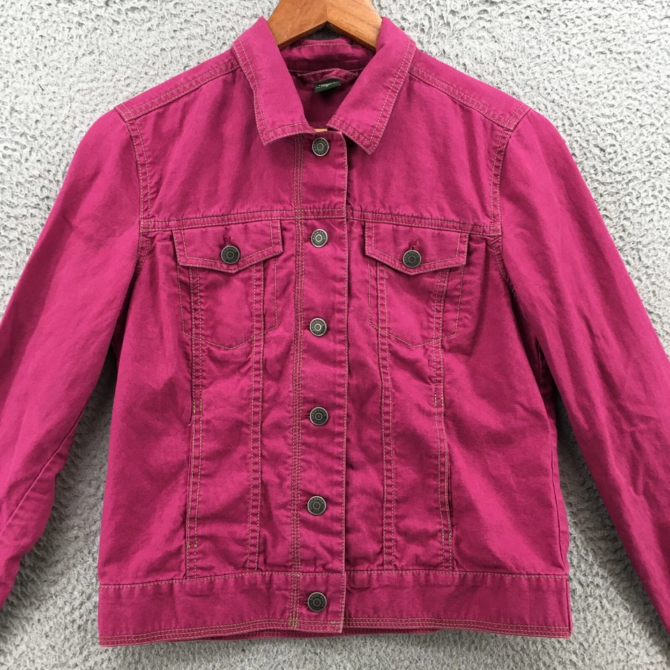 Женские куртки Eddie Bauer S розовые на пуговицах с длинным рукавом джинсовые передние пакеты - Изображение 2 из 4