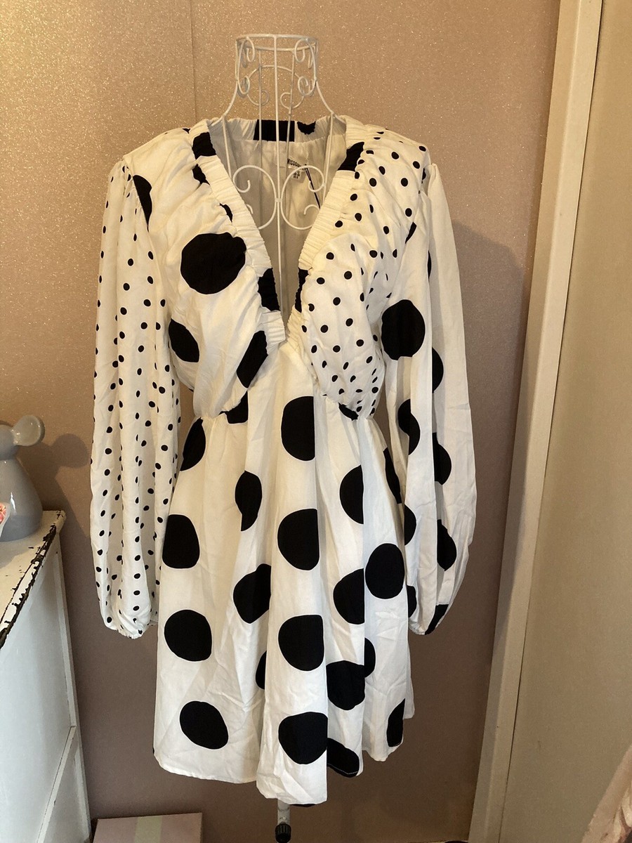 Missguided Gorgeous Black White Polkadot Dress Size 12 BNWT