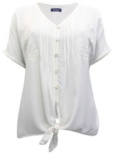 Ex-Principles Ivory Floral Embroidered Tie-Front Cap-Sleeve Blouse Top - BNWOT