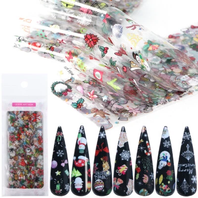 10 x CHRISTMAS Nail Art Foils Nail Transfer Foil Wraps Decal Glitter Sticker UK