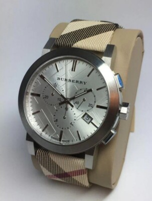 BURBERRY HERRENUHR LEDERARMBAND & WEISSES ZIFFERBLATT MIT SILBERHÜLLE BU9357 ORIGINAL