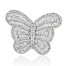 10 Karat Yellow Gold Round and Baguette Diamond Butterfly Ring