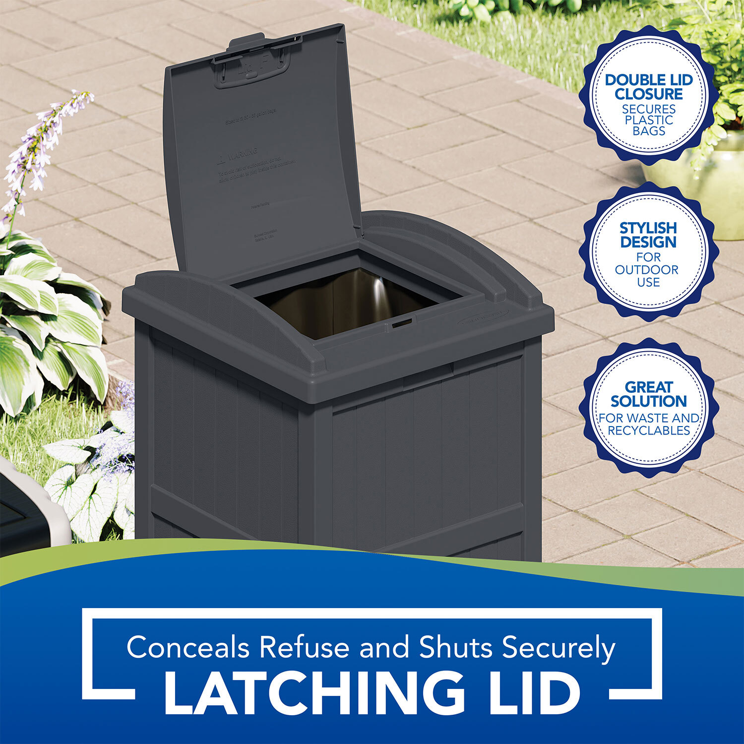 Suncast GH1732C 23 Gallon Outdoor Wastebasket - Black for sale  