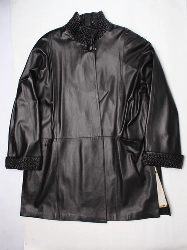 Rufus Marietta Leather Jacket Womens 16 Black Leather Criss Cross Leather Italy