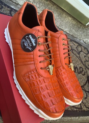 Belvedere Mens' Astor Orange Genuine Caiman Crocodile Soft Calf Casual Shoes
