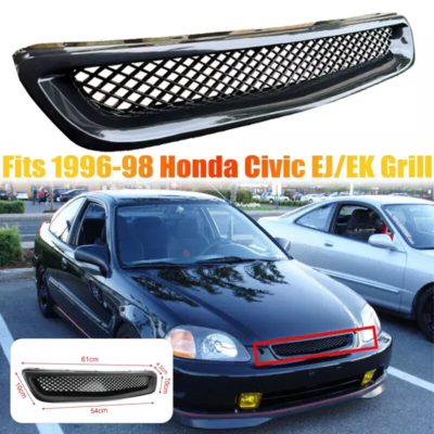 #ad Fit 1996 1997 1998 Honda Civic EJ EK JDM Type R Black ABS Mesh Front Hood Grille $16.49