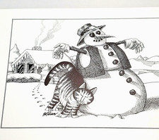 Kliban Cat Vintage Print PURRFECT SNOWMAN NOV 1978 Cat Calendar Book 1981