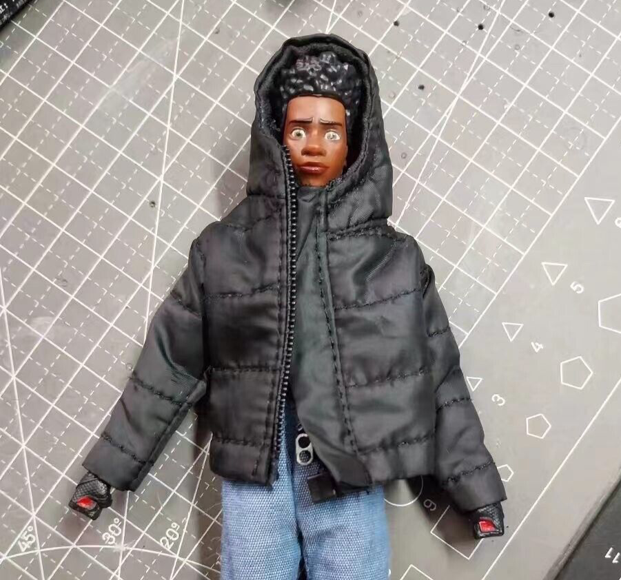 SU-HDJKT-SPD: 1/12 black Hoodie Puffer Jacket for Marvel Legends