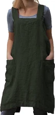 Cotton Linen Apron Cross Back Apron for Women with Big Pockets Square Pinafore D