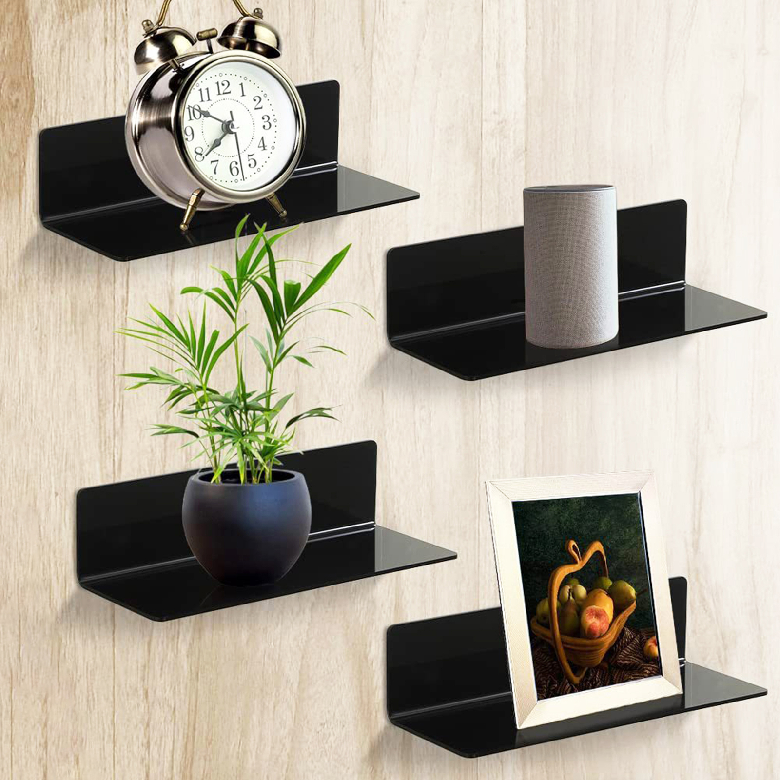Security Camera Shelf Space-saving Organizer Floating Shelves with for Clock-image