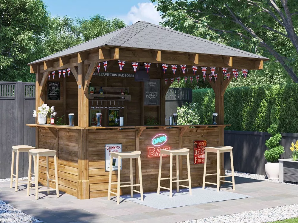 Garden Bar Wooden Outdoor Pub Shed Gazebo Kiosk Counter 3m x3m Leviathan Barzebo