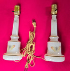 Vintage Pair White Milk Glass Table Lamps Hand-Painted Butterflies & Gold Trim