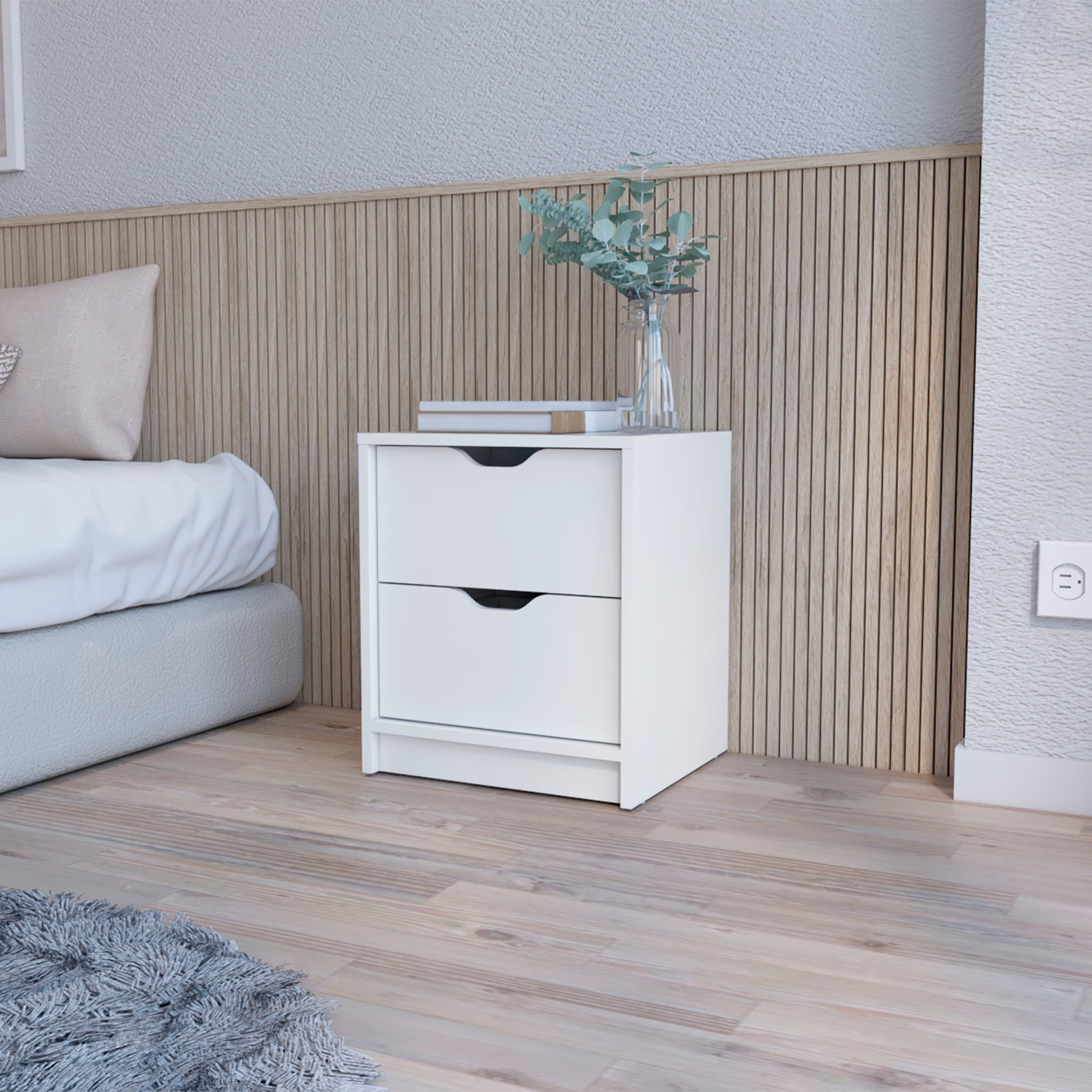 White 2-Drawer Nightstand - Modern Bedside Table with Storage (New)  