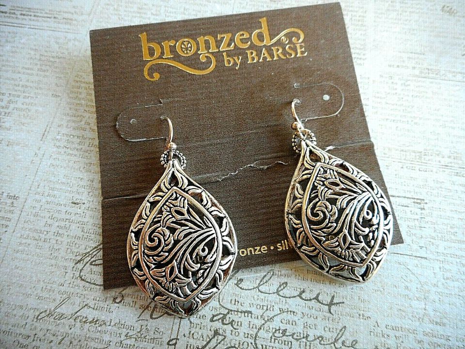 Brincos de gota de videira Barse placa de prata envelhecida Bellisimo 31AG - Imagem 3 de 4