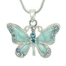 BUTTERFLY Pendant Made With Swarovski Crystal Aqua Blue Necklace Beauty Gift
