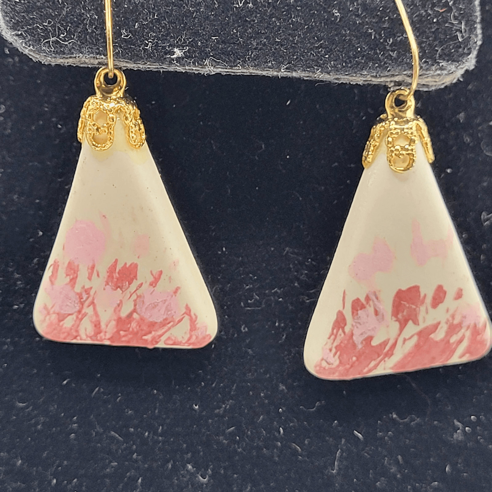 Triangular Ceramic Dangle Earrings Red and Pink 2… - image 4