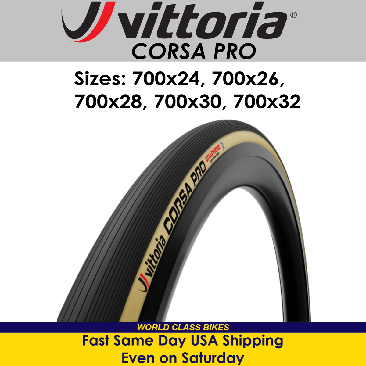 パーツ Vittoria Corsa Pro 700x30C TLR Vittoria Corsa Pro 700x24, 26, 28, 30, 32c Tan Folding