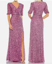 MAC DUGGAL 5610 PUFF SLEEVE SEQUIN WRAP PLUM GOWN sz 14