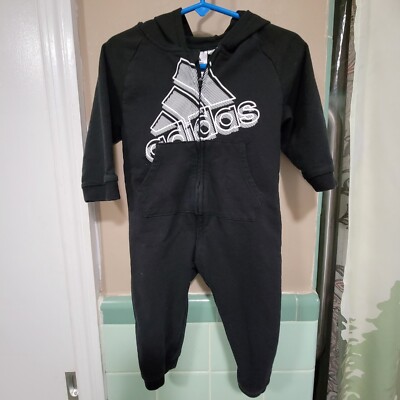 Adidas Logo Black One Piece Jumpsuit Hoodie Infant Size 12