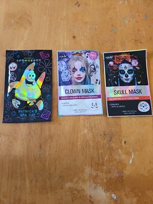 lot of 3 character sheet masks - patricks star, clown, skull