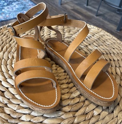 New w/box K. Jacques St. Tropez Cognac Leather cork Sandal SZ 7, 38 $339 France