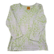 Ruby Rd Stretch Top Lime Green White Abstract Print Women's Size Small