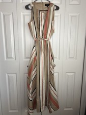 Banana Republic Factory Dress Linen Blend Striped Cutout Sleeveless Crew Neck 6