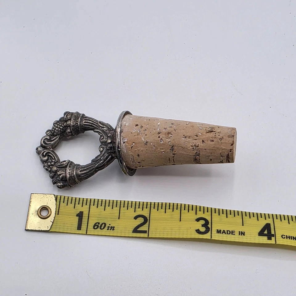 Sellador de botellas de vino tapón de corcho de vid de uva tono plata Reed & Barton vintage  Foto 4 de 4