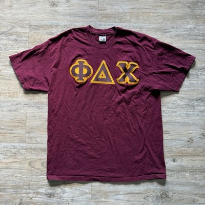 Vintage PHI DELTA CHI Fraternity T-Shirt Mens XL Maroon w/ Gold Embroidered Logo