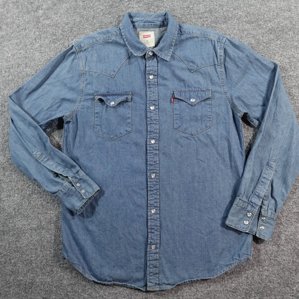 Camisa Levis Denim Para Hombres M Azul Perla A Presión Western Lavado Oscuro Rockabilly 14712 Foto 3 de 4