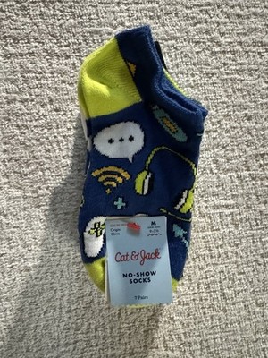 Cat & Jack Unisex Kids No-Show Socks Size M 7 Pairs Multicolor Graphic Tech